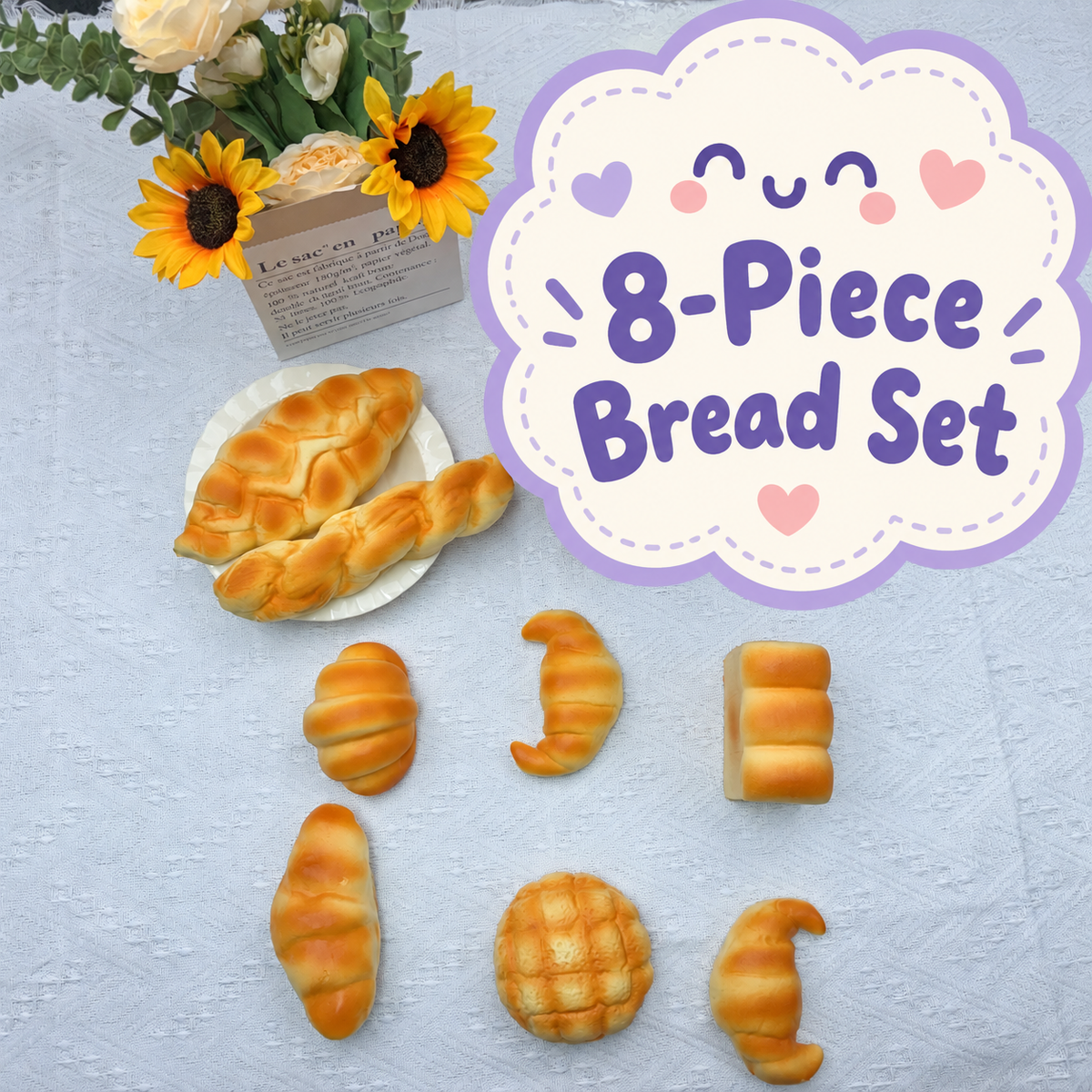 Eight-piece bread squishy set – full set view