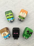 Full five-piece Minecraft squishy set, portrait view.
